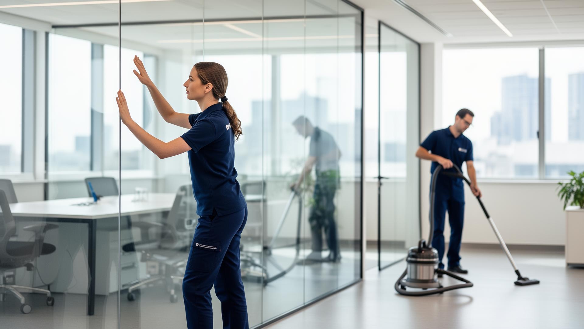 Calvin Janitorial cleaning team at work in a bright office